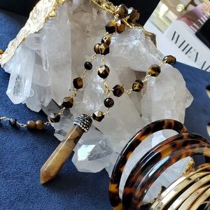 Genuine Tiger's Eye and Crystal Necklace